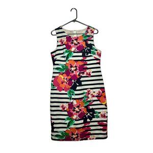 Talbots | Floral Stripe Sheath Dress | Navy Multicolor Cotton | Size 10 Midi